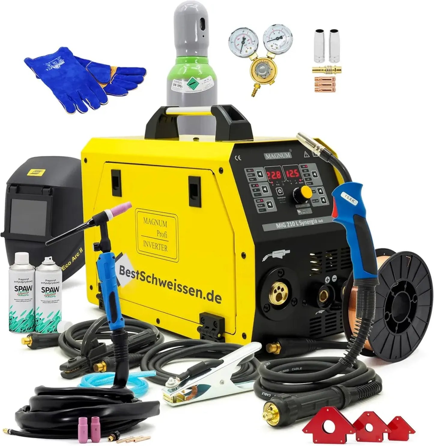 Poste à Souder MIG MAGNUM 210L - Multi-Procédés MIG/MAG/TIG/MMA - Kit Complet avec Casque 200A