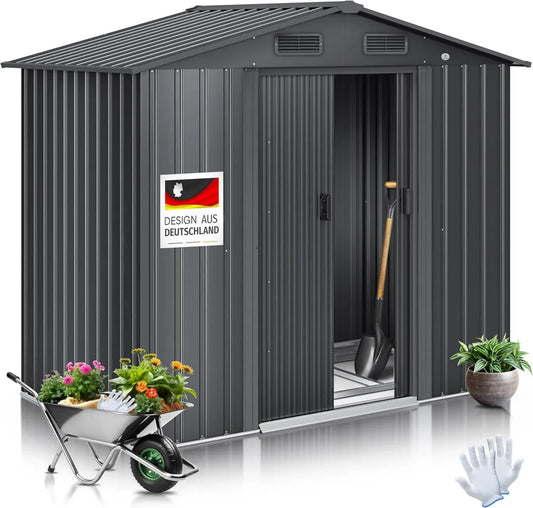 Abri de Jardin XL en Métal avec Fondation et Accessoires, 182 x 118 x 186 cm, Anthracite
