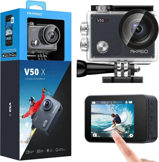 Caméra d'Action 4K Étanche AKASO V50X avec WiFi, Écran Tactile, Stabilisation et Télécommande