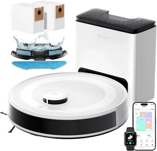 Aspirateur Robot Lefant M2 Plus 6000Pa avec Station Auto-vidage, Navigation Intelligente, Idéal pour Poils d'Animaux et Tapis, Compatible WiFi/App/Alexa